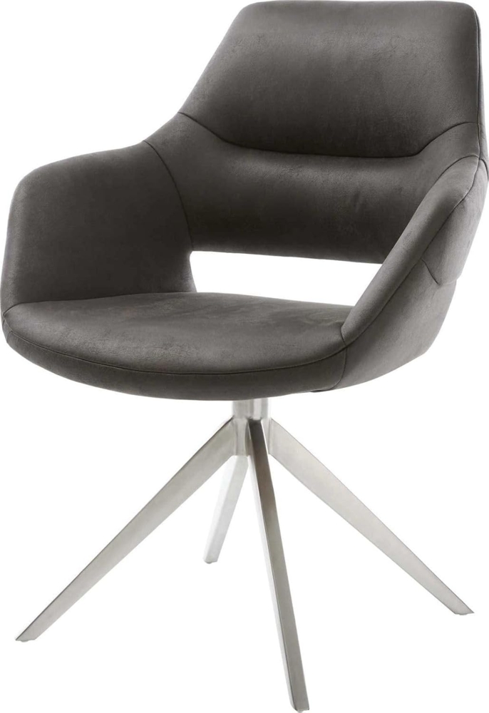 Drehstuhl Yago-Flex mit Armlehnen Mikrofaser Anthrazit Vintage Kreuzgestell breit Edelstahl 360° drehbar Wippfunktion Taschenfederkern Bild 1