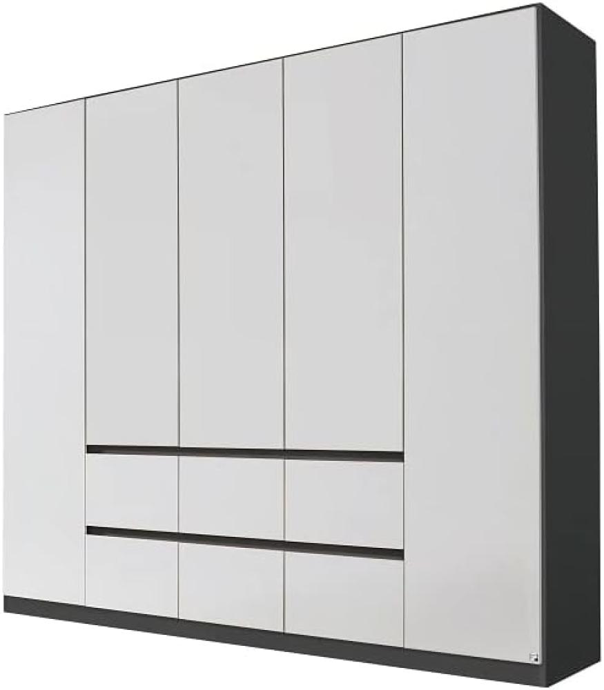 Rauch Möbel Mainz Schrank Kleiderschrank Drehtürenschrank Weiß / Graumetallic 5-türig mit 6 Schubladen inkl. Zubehörpaket Basic 3 Einlegeböden, 3 Kleiderstangen, grifflos BxHxT 226x210x54 cm Bild 1