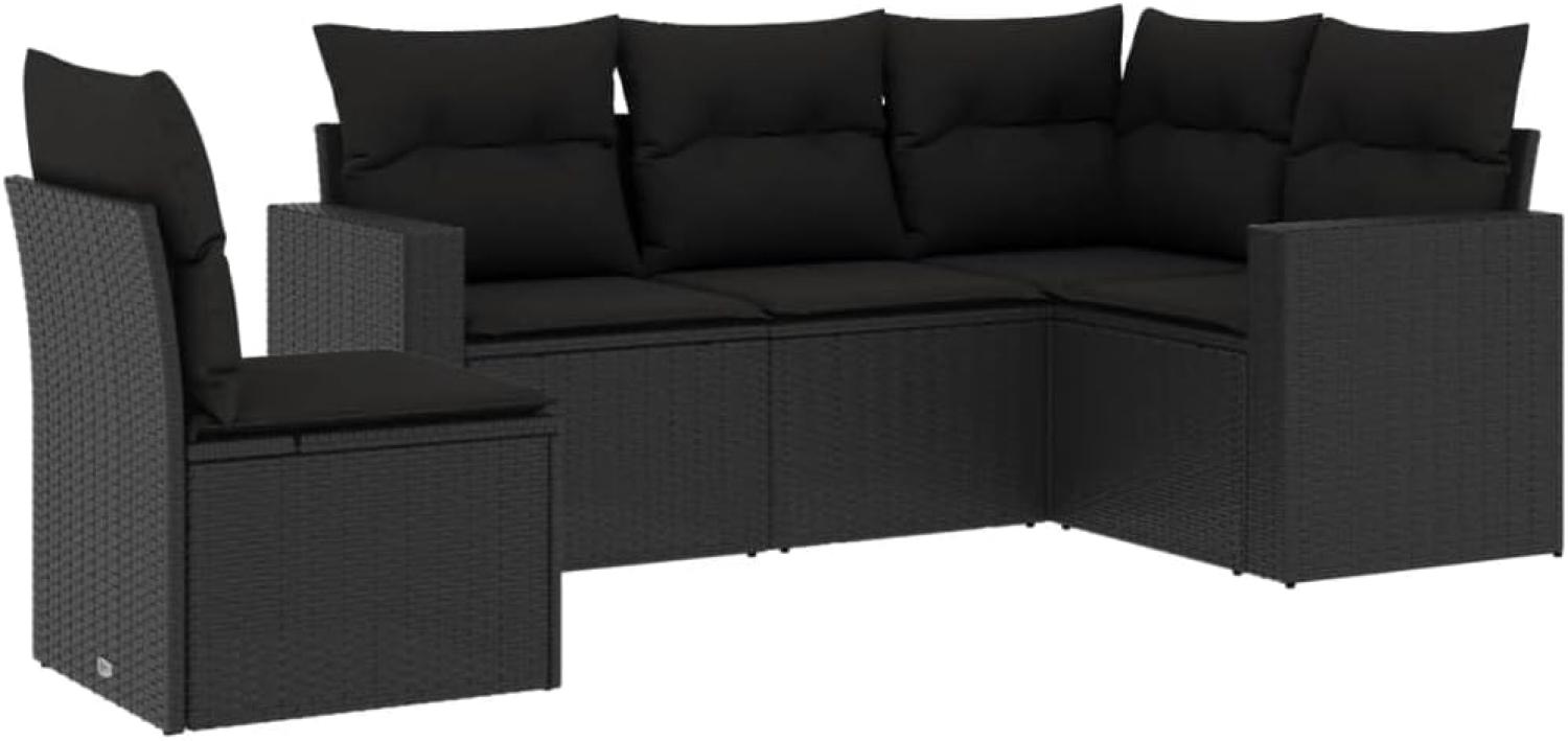 vidaXL 5-tlg. Garten-Sofagarnitur mit Kissen Schwarz Poly Rattan Bild 1