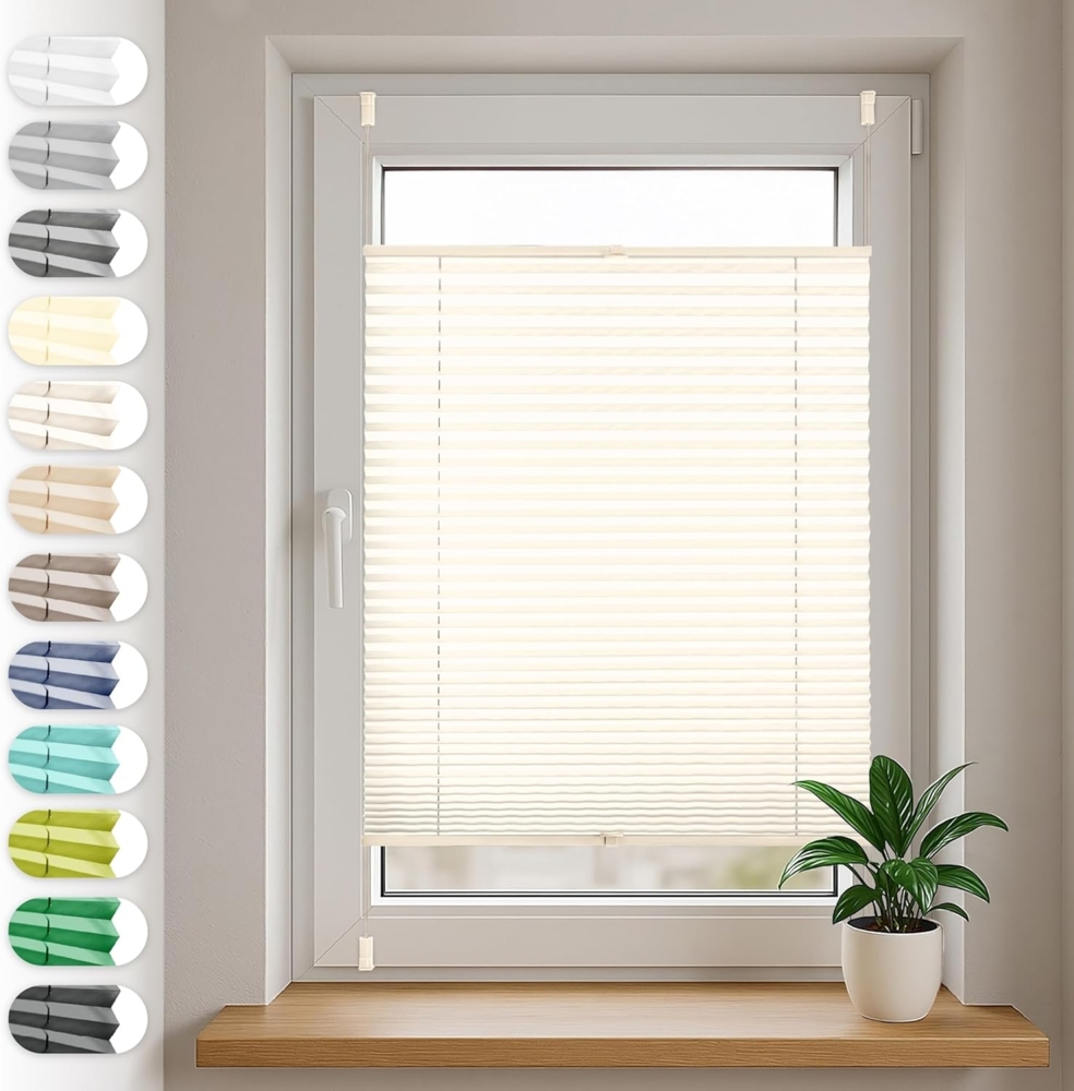 Sonello Plissee Klemmfix ohne Bohren 75x200 cm Hellcreme Faltrollo Plisseerollo Jalousie für Tür & Fenster Blickdicht Sichtschutz Sonnenschutz Fertifplissee Rollo Bild 1