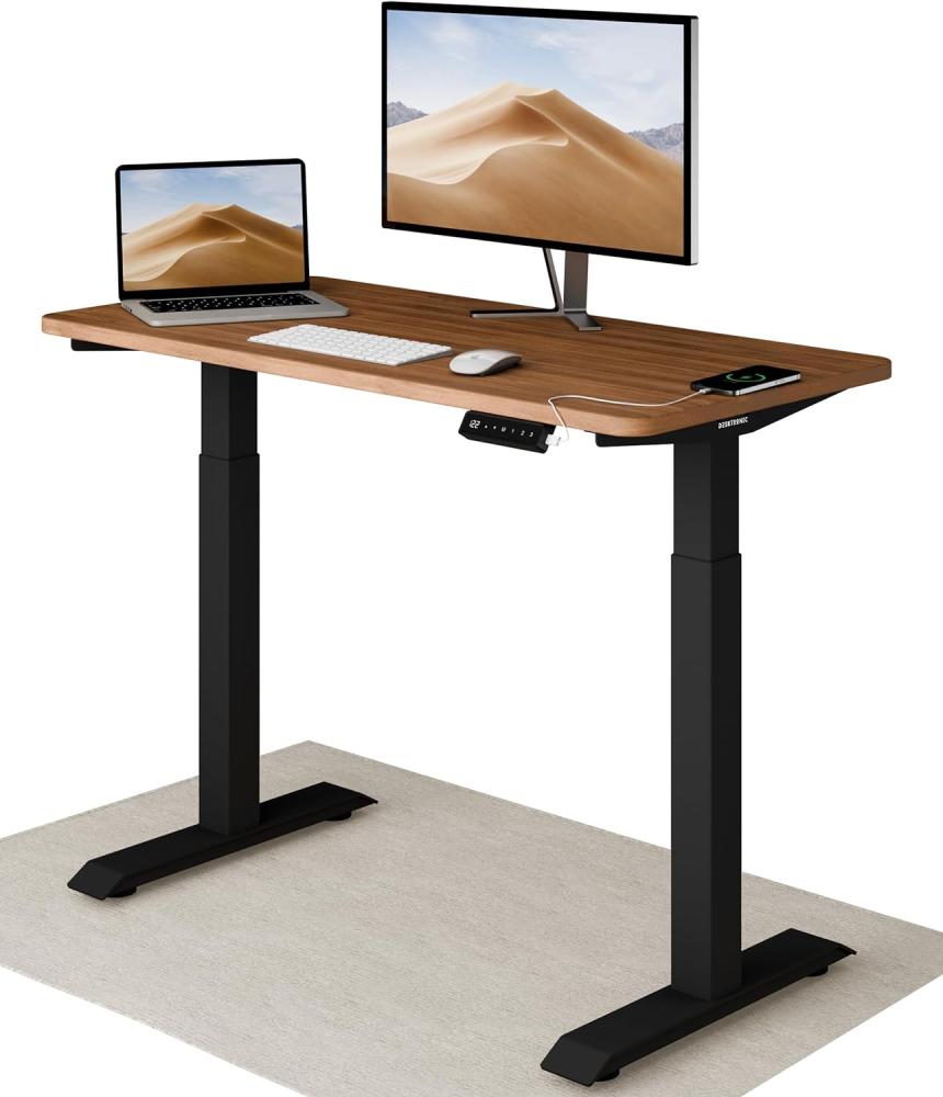 Höhenverstellbarer Schreibtisch (120 x 60 cm) - Sitz- & Stehpult mit Ladebuchsen - Schreibtisch Höhenverstellbar Elektrisch Touchscreen & Stahlfüßen - Schreibtisch Höhenverstellbar von Desktronic Bild 1