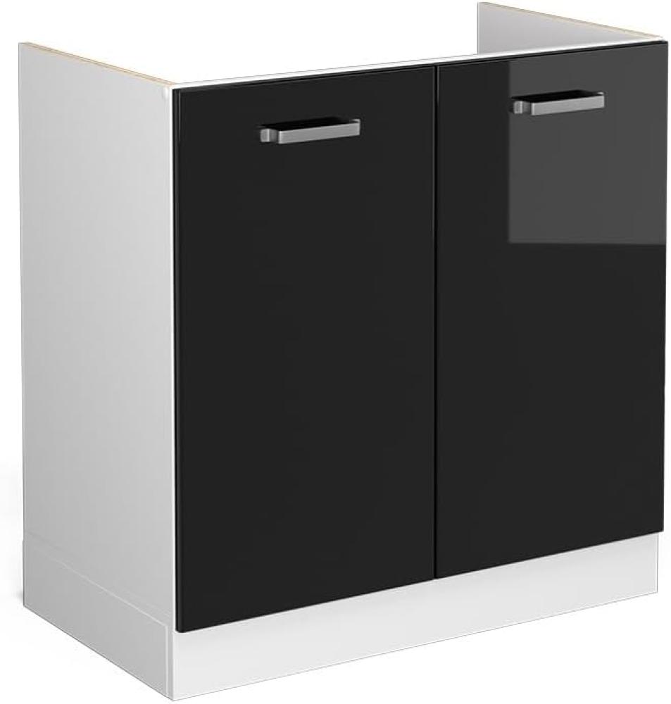 Vicco Spülenunterschrank R-Line, Schwarz Hochglanz/Weiß, 80 cm ohne Arbeitsplatte Bild 1