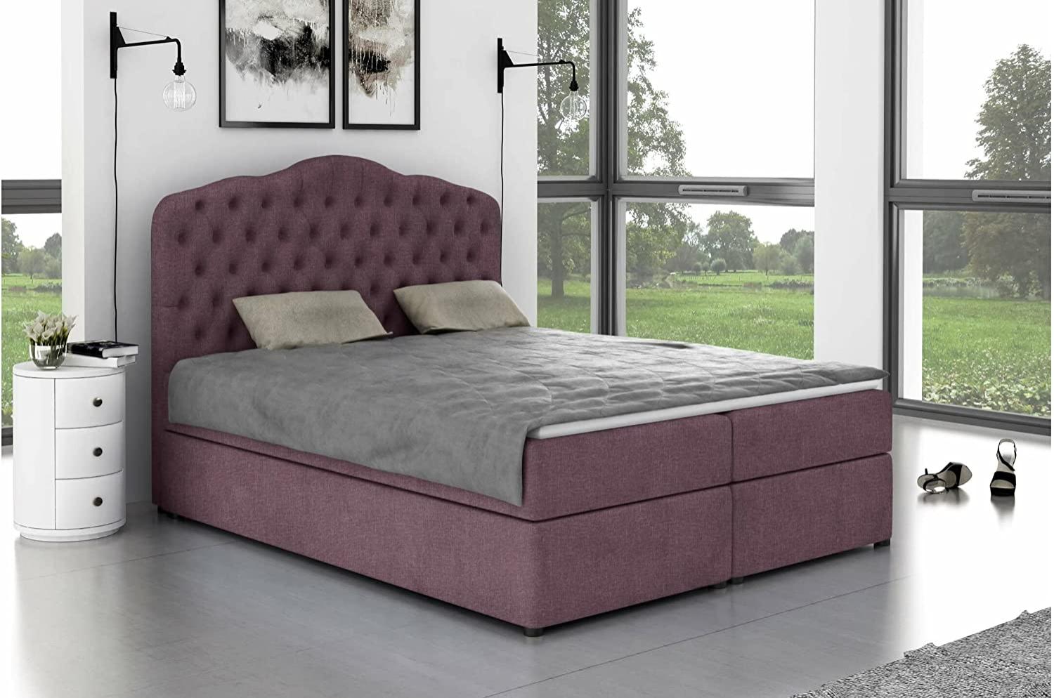 Stylefy 'Dorin' Boxspringbett  mit Topper, Strukturstoff Sawana Violett 200x200 Bild 1