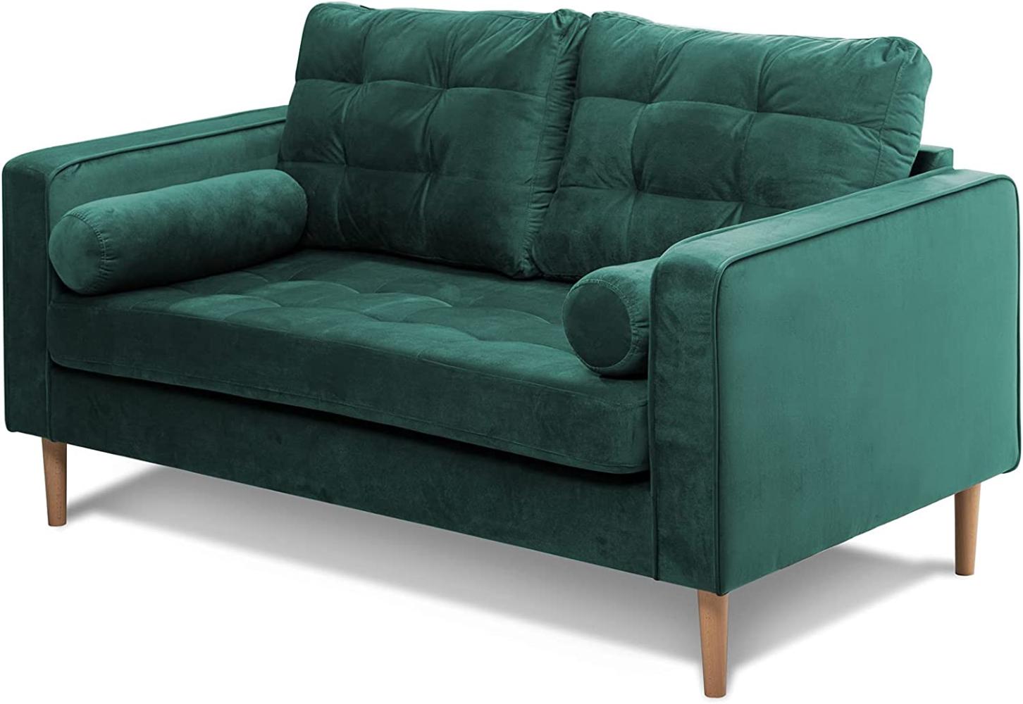 Möbel-Eins GLAMMI 2-Sitzer Sofa mit Samtbezug, Füße Buche massiv Dunkelgrün Bild 1