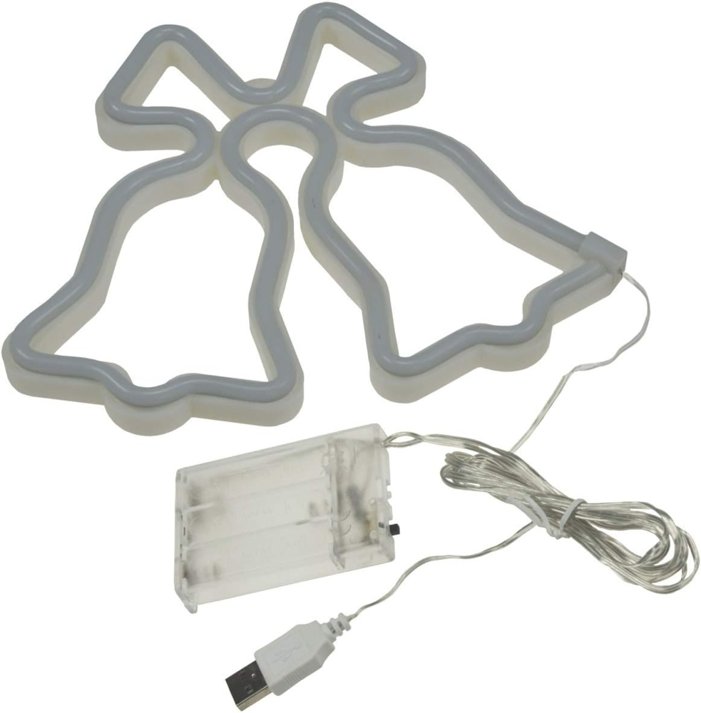 ChiliTec Glocken Leuchtschild 23cm LED-Figur Batterie 3x AA USB 80cm Fensterdeko zum Hängen Warmweiß Bild 1