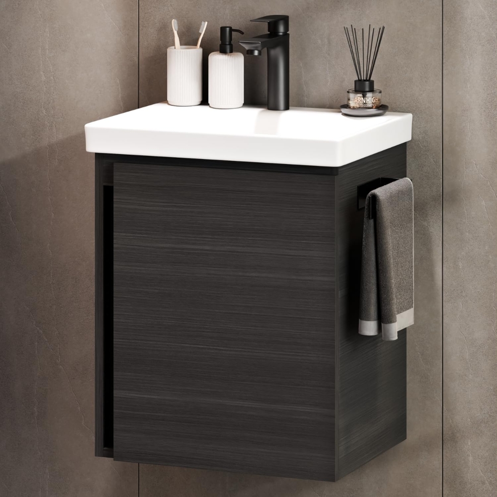 Planetmöbel Waschtischunterschrank 50 cm Anthrazit mit Armatur Schwarz Bild 1