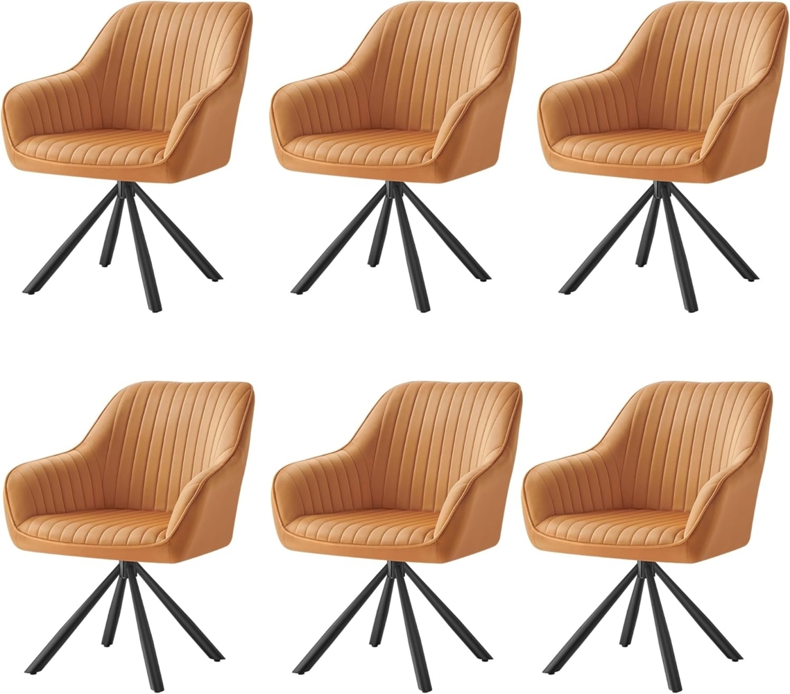 SONGMICS Esszimmerstuhl mit Armlehnen, 6er Set, Samt, 60 x 60 x 81,5 cm, Karamellbraun Bild 1
