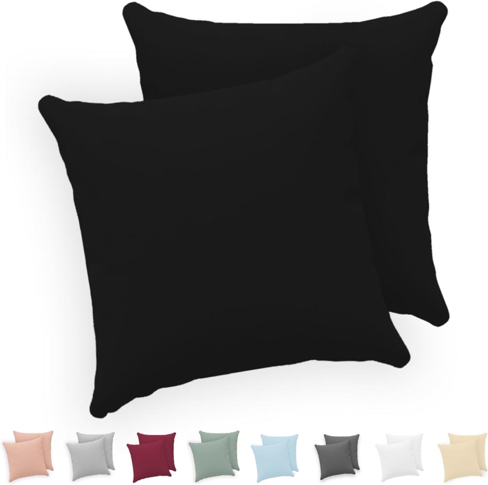 Twinzen® Kissenbezug 30x30 (2er-Set) - 100% Jersey Baumwolle 150 GSM Kissenbezüge - Schwarz - Für Kissenbezüge 30x30 cm - Kissenhülle - Kissenbezug mit Reißverschluss - Oeko-Tex Zertifiziert Bild 1