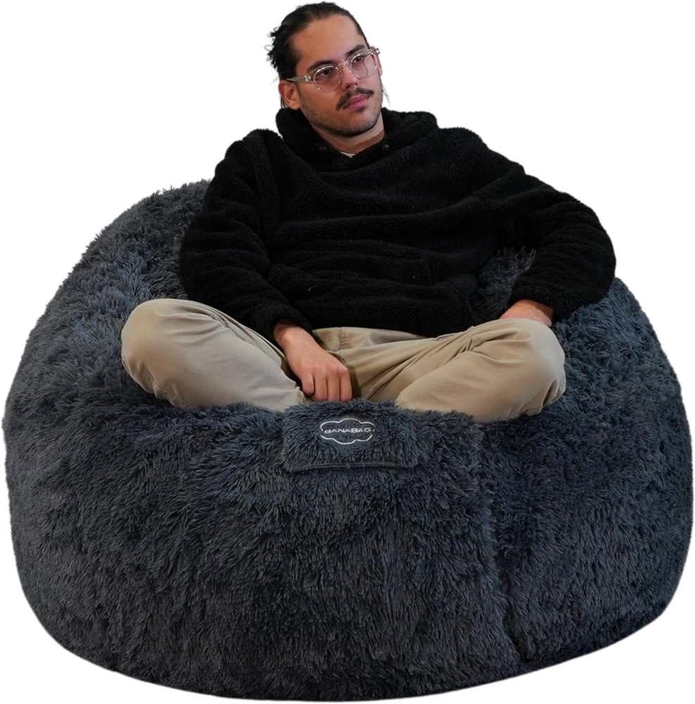 bananair - Pouf Sitzsäcke Riesensitzsack 120 cm Durchmesser XXL Weißes oder graues oder Schokoladenfell mit geschreddertem Schaum Ultra bequem, Sofa, Doppelbezüge, Birne, Kissen… (Grau) Bild 1