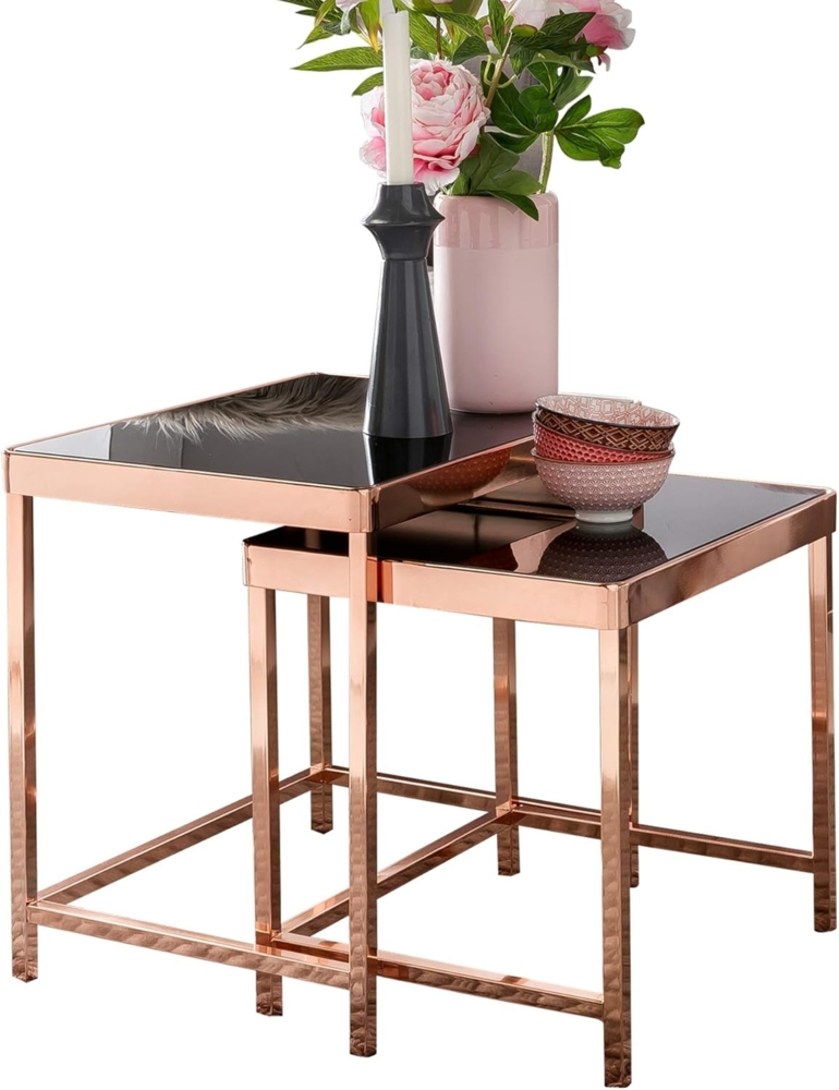 Wohnling PARIS' Design Satztisch, Couchtisch 2er Set, Glas Kupfer Bild 1
