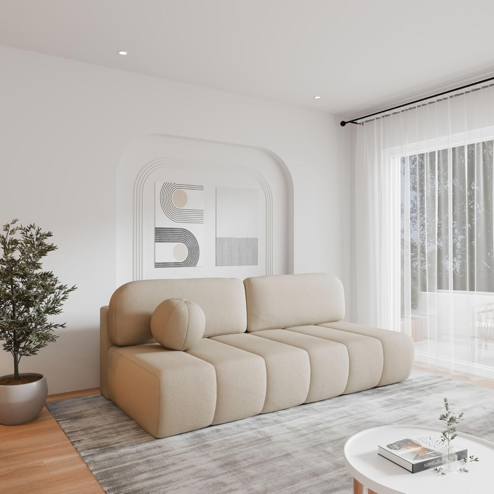 MOEBLO Sofa Fluffy aus Bouclé, Bequemes Sofa mit Schlaffunktion, Stilvollem Bouclé-Bezug, Sofa mit Schlaffunktion und Stauraum, Couch Polstermöbel Sitzmöbel Wohnzimmermöbel 3-Sitzer-Sofa Stoffsofa, mit Relaxfunktion (BxHxT):210x88x104 cm Bild 1