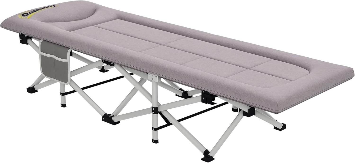 Outsunny Feldbett Klappbares Schlafbett, weich, rostfreies Metallgestell, 200x65x42cm (Campingliege, 1-St, Campingbett) für Balkon, Campingplatz, grau Bild 1