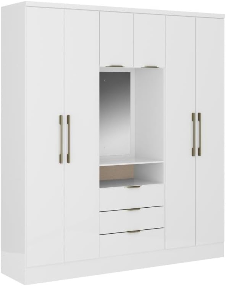 Vente-unique - Kleiderschrank mit 6 Türen & 3 Schubladen + Spiegel - 180 cm - Weiß - ELORIO Bild 1