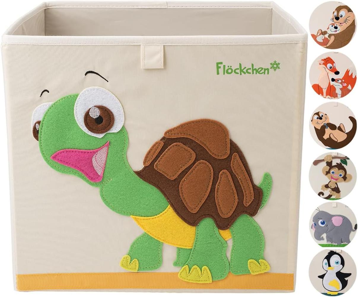 Flöckchen Kinder Aufbewahrungsbox, Spielzeugbox für Kinderzimmer I Spielzeug Box (33x33x33) passt ins Kallax Regal I Kinder Motiv Tiere (Sophie die Schildkröte) Bild 1