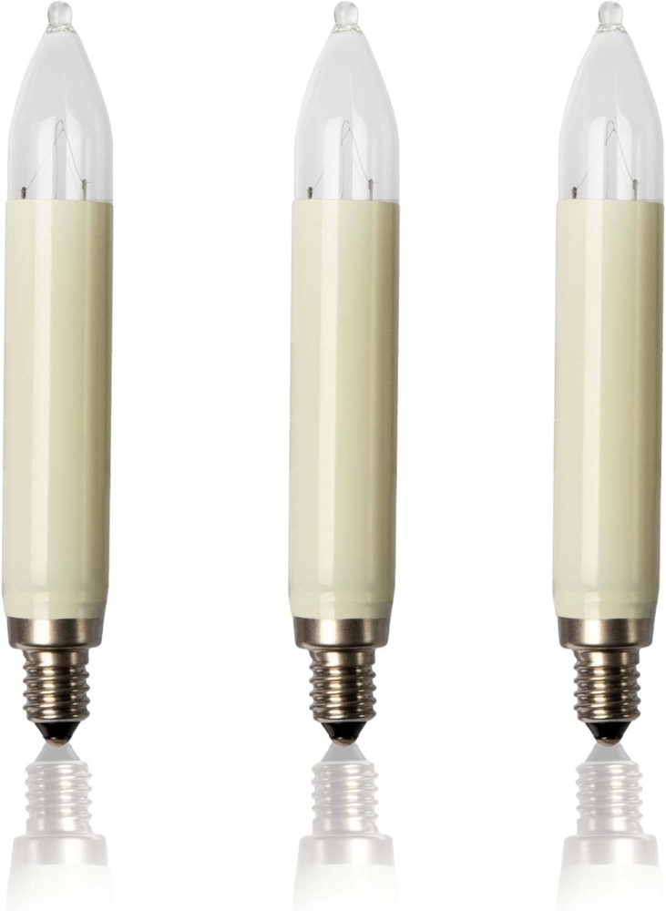 hellum Ersatz-Kerzen für Weihnachtsbaum Kerzen Lichterketten innen und außen, 3 Stück 12V 3W Schaftkerze für Lichterketten mit 20 Brennstellen, ø15mm E10/ 12V/ 3W/ 22Lumen 902037 Bild 1