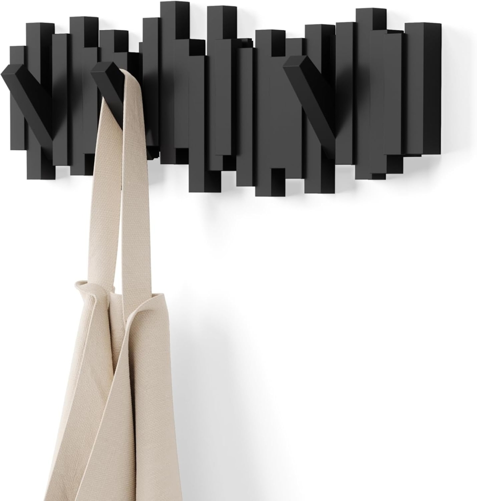 Umbra Hooks Stäbchen Mehrfach Wandhaken, Aufhänger, Kleiderhaken, Kleideraufhänger, Garderobenhaken, 5 Haken, Kunststoff, Schwarz, 318211040 Bild 1