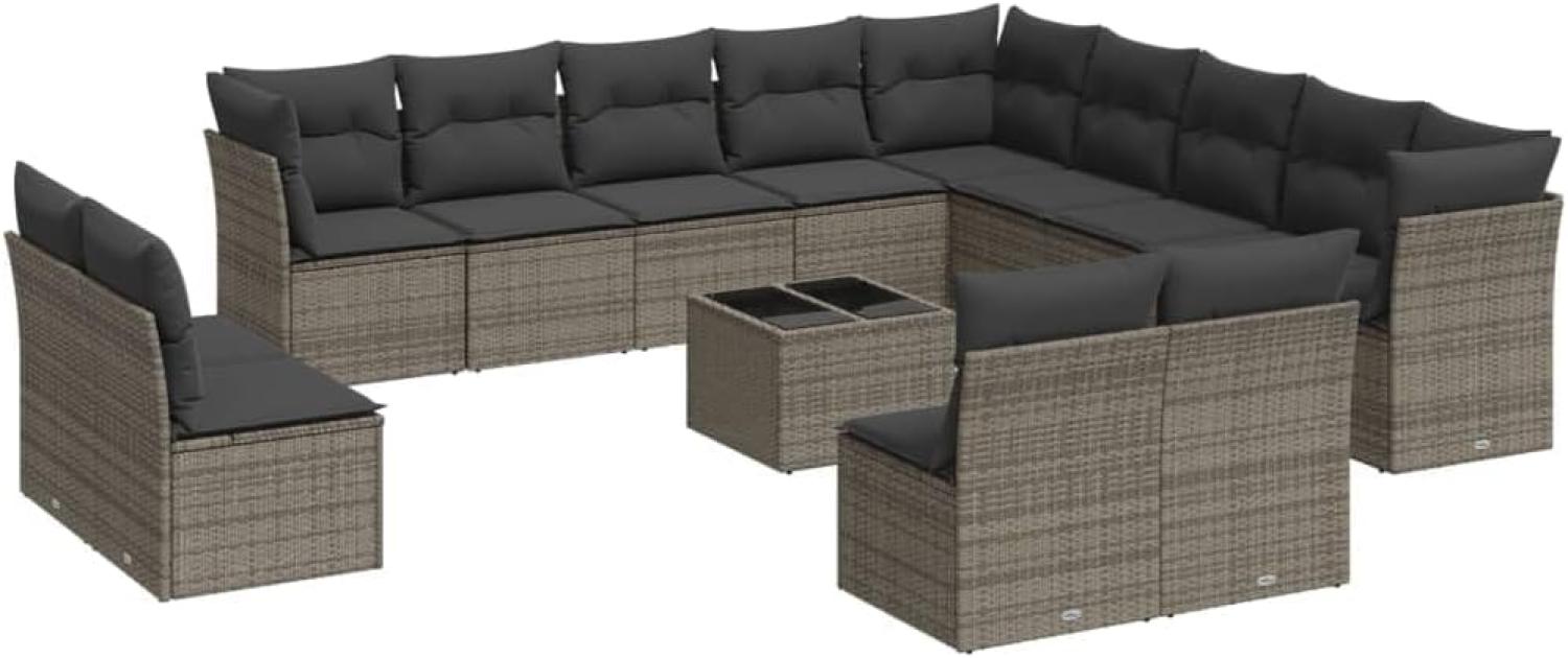 vidaXL 14-tlg. Garten-Sofagarnitur mit Kissen Grau Poly Rattan 3250339 Bild 1