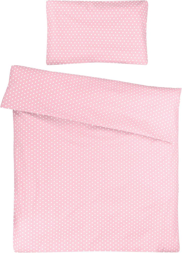 Sugarapple Kinder Bettwäsche 100x135 cm und Kissenbezug 40x60 cm, 2 tlg. Set, 100% Baumwolle Öko Tex Standard, Reißverschluss, Rosa Sterne weiß Bild 1