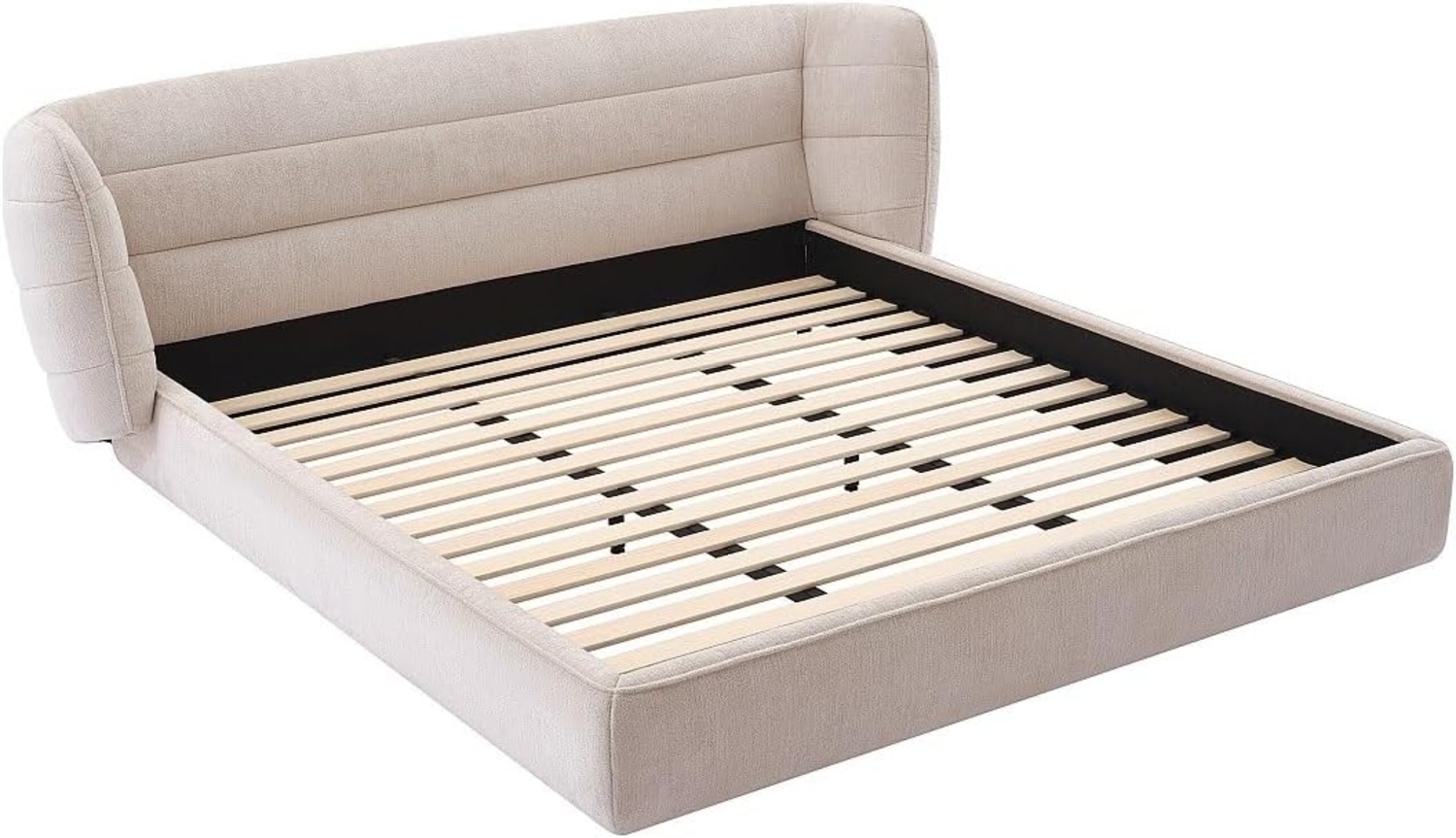 Vente-unique - Bett 160 x 200 cm mit geschwungenem Kopfteil - Bouclé-Stoff - Beige - LARUMO von Maison Céphy Bild 1