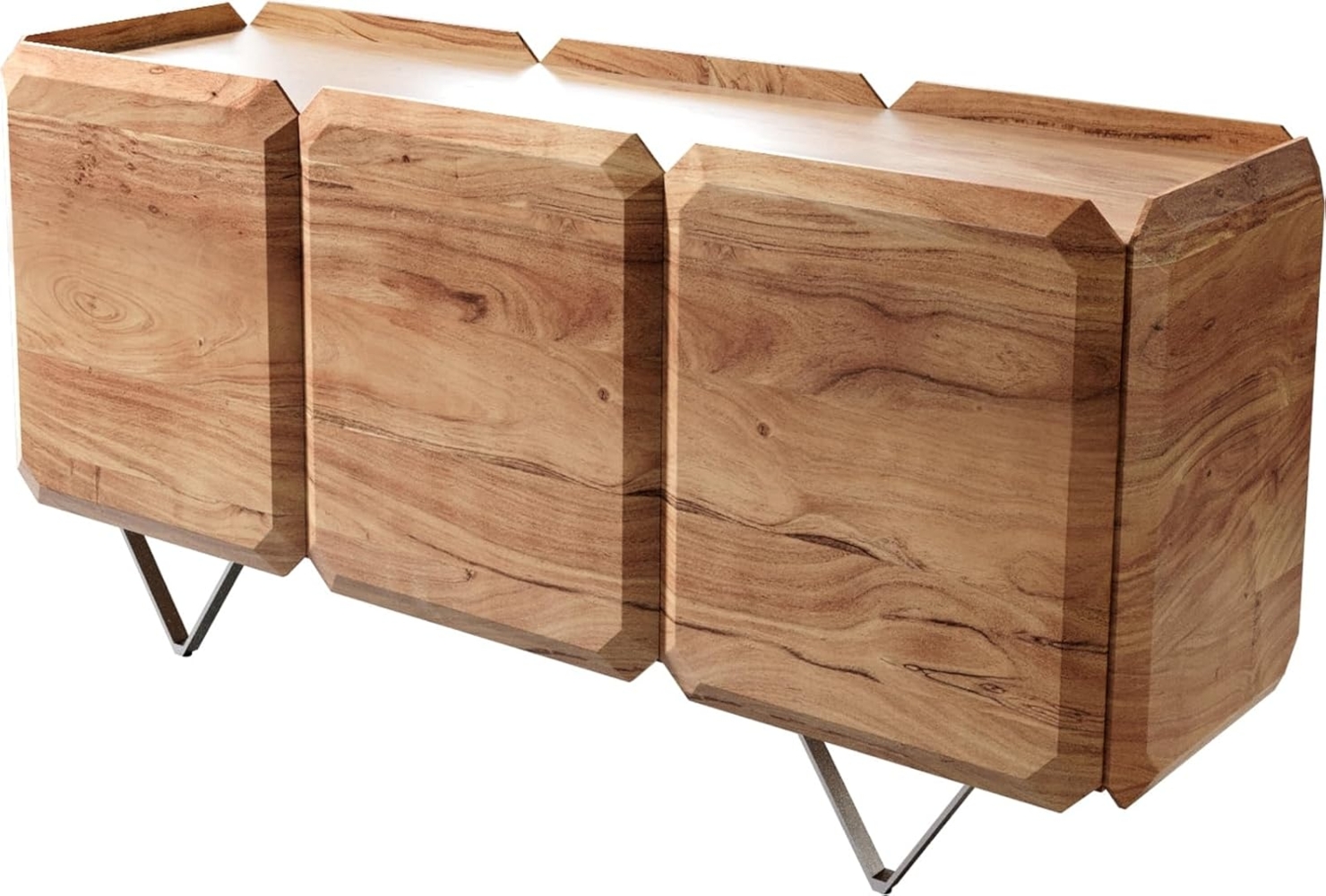 Sideboard Kiano 145 cm Akazie Natur 3 Türen V-Fuß Edelstahl Raumteiler Bild 1