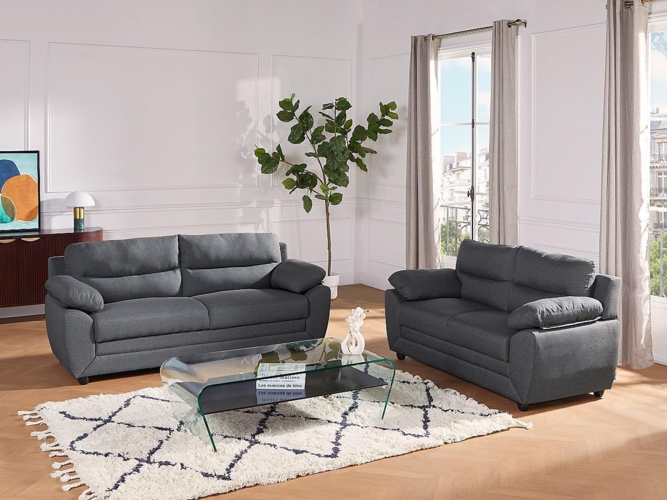 Vente-unique - Sofa 3-Sitzer & 2-Sitzer - Stoff - Anthrazit - MANOA Bild 1