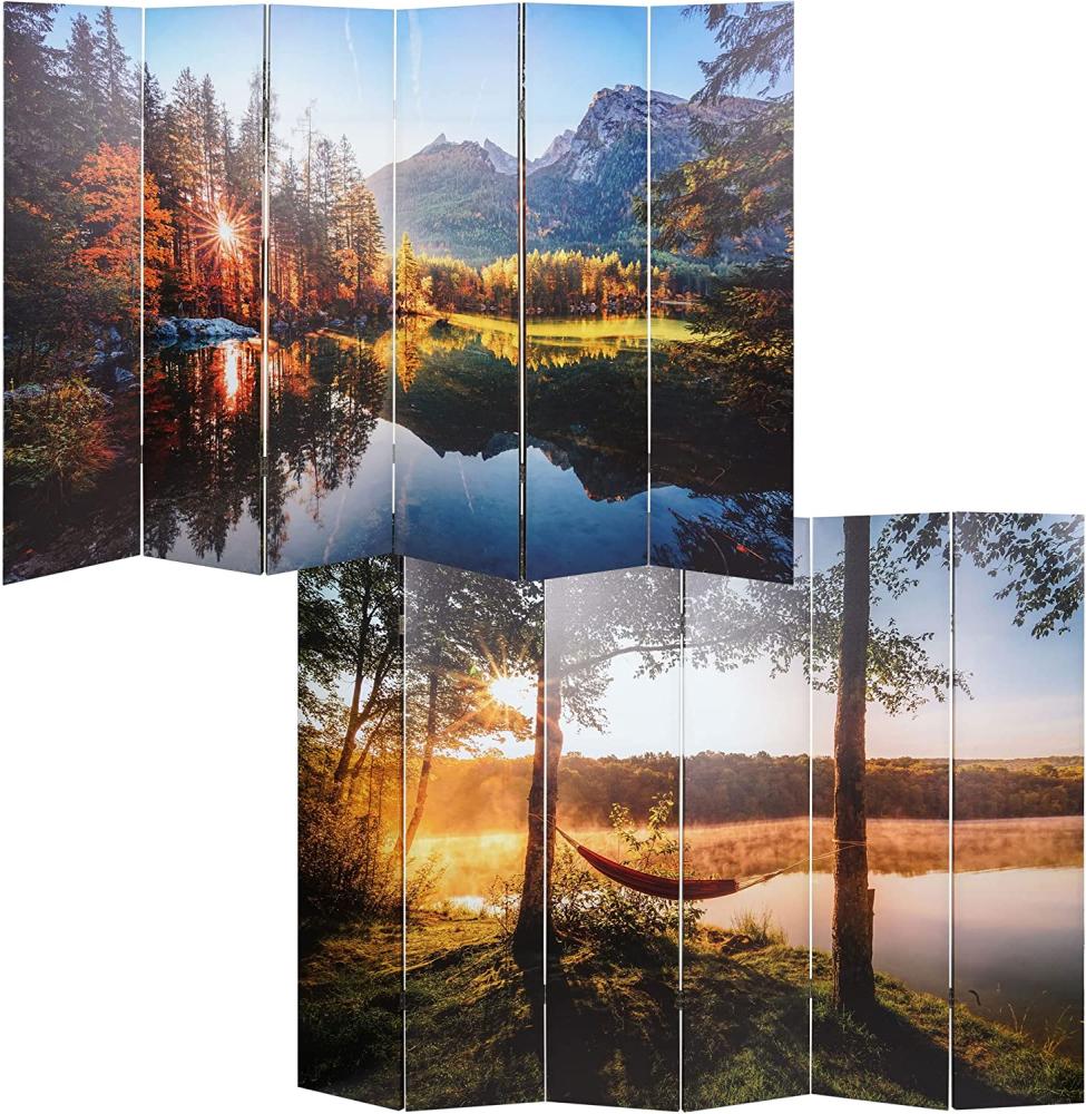 Foto-Paravent mit Schallschutz HWC-L55, akustischer Raumteiler Trennwand Sichtschutz, MVG ~ 180x245cm Waldsee Bild 1