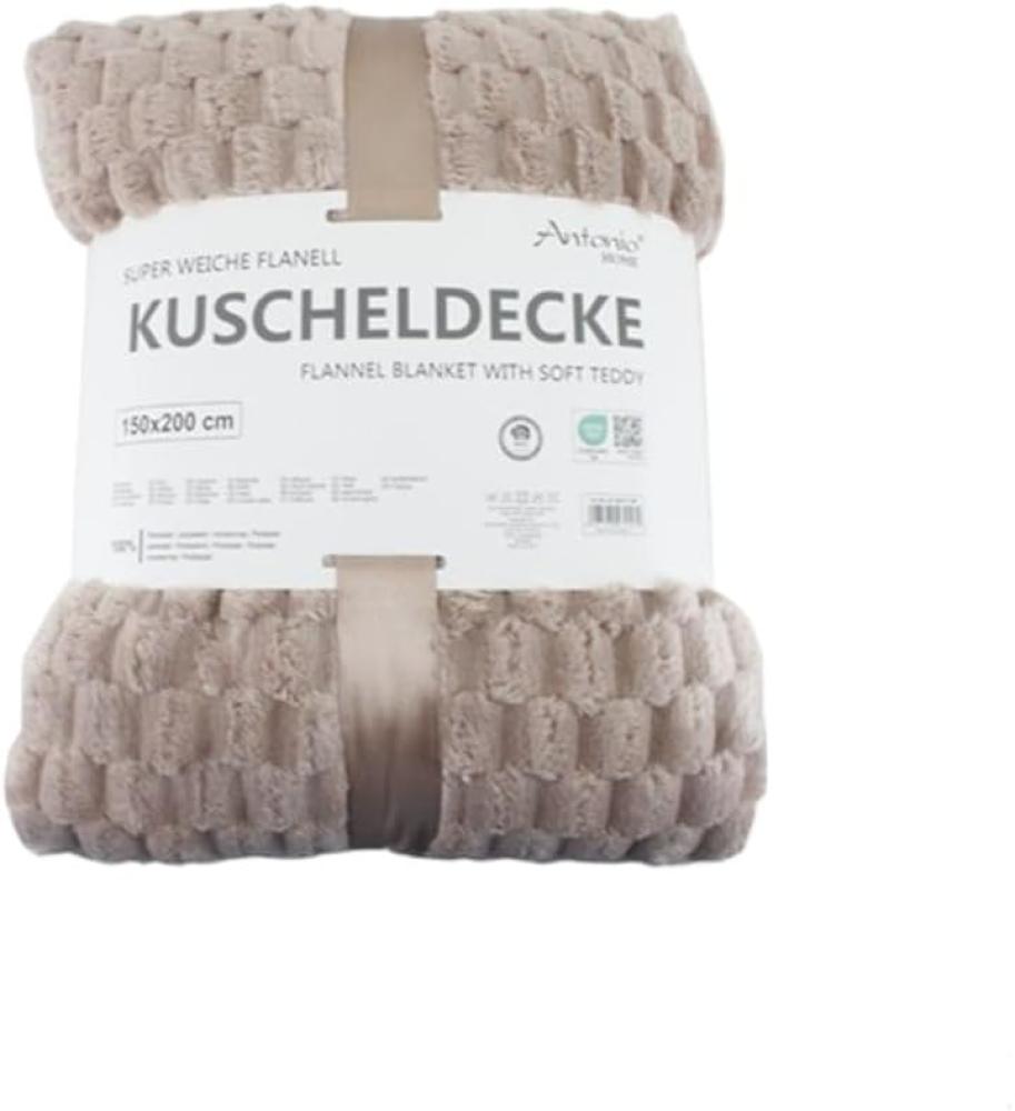 Flanell Kuscheldecke | Waffeloptik Wohndecke | super weich mit soft Teddy | 150x200cm [Beige] Bild 1