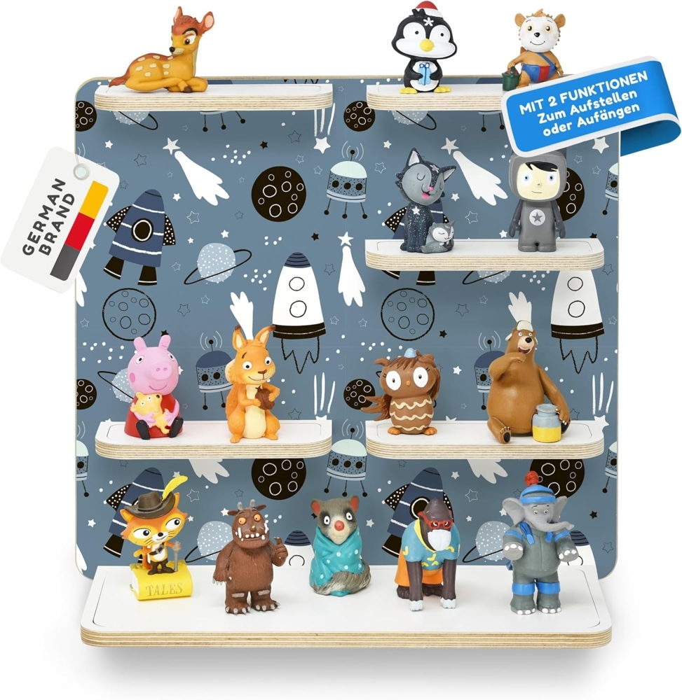 stadtecken Holzregal für Musikbox – Passend für Toniebox & ca. 40 Tonies | Perfekte Aufbewahrung fürs Kinderzimmer | Zum Aufhängen | Erweiterbar (Universum ohne Musikbox) Bild 1