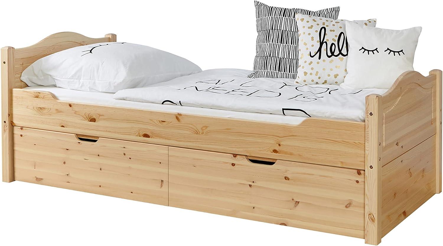 Ticaa Einzelbett 'Leni' 100x200 Kiefer massiv - mit 2er Schubkästen - natur Bild 1