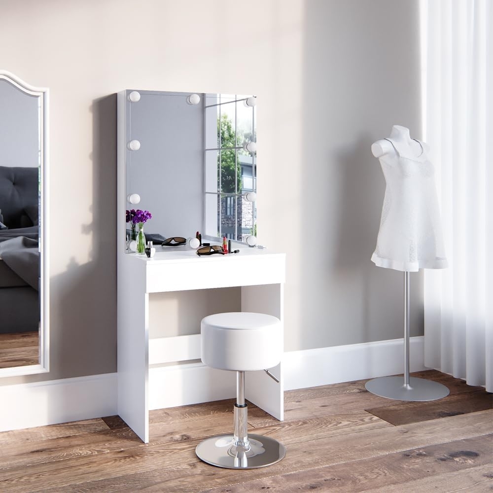 Vicco Schminktisch Weiß 68 cm mit LED Beleuchtung, Melle Bild 1
