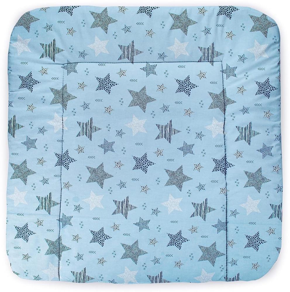 Balbina® Wickelunterlage aus Baumwolle weiche Wickeltischauflage für Wickelkommoden waschbar 75x85 I Magic Sterne Blau Bild 1