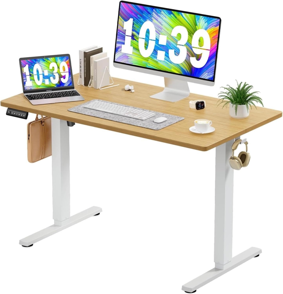 DUMOS Schreibtisch Höhenverstellbar, Ergonomic Elektrischer Schreibtische 120 X 60 cm, Standing Desk, Height Adjustable Tisch, Office Desk Geeignet für Büros, Wohnungen und andere (Holzfarbe) Bild 1