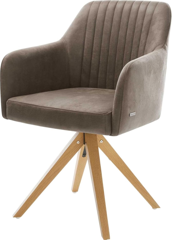 Esszimmerstuhl Greg-Flex Mikrofaser Taupe Vintage Holzgestell kantig Natur Taschenfederkern Bild 1
