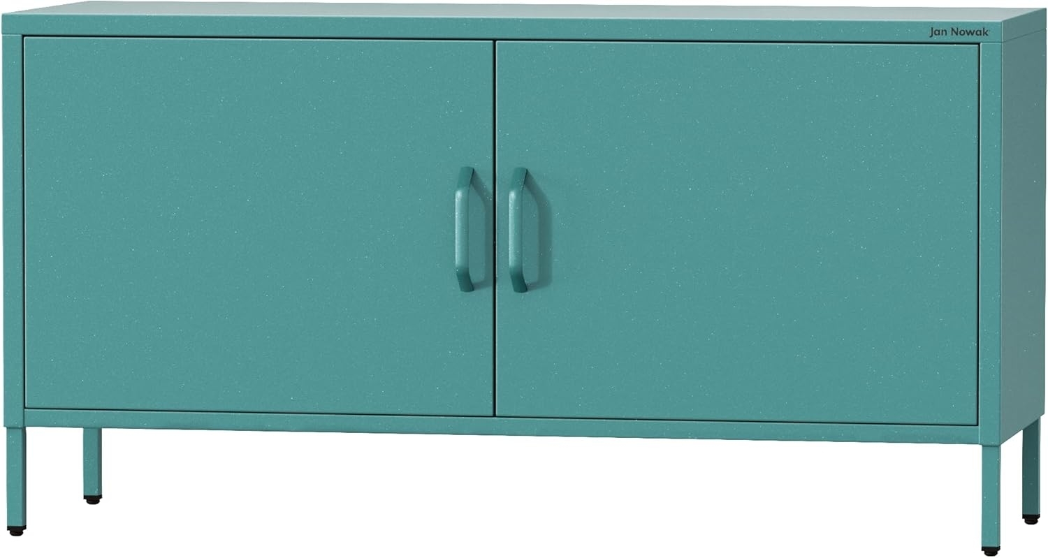 Jan Nowak TV Schrank, Fernsehschrank Metall - ROSA | TV Board Glitzernd für Wohnzimmer, Schlafzimmer | Industrial Loft Stil | Fernsehtisch mit Türen und Stauraum | 115 x 59,5 x 40 cm | Marine Bild 1