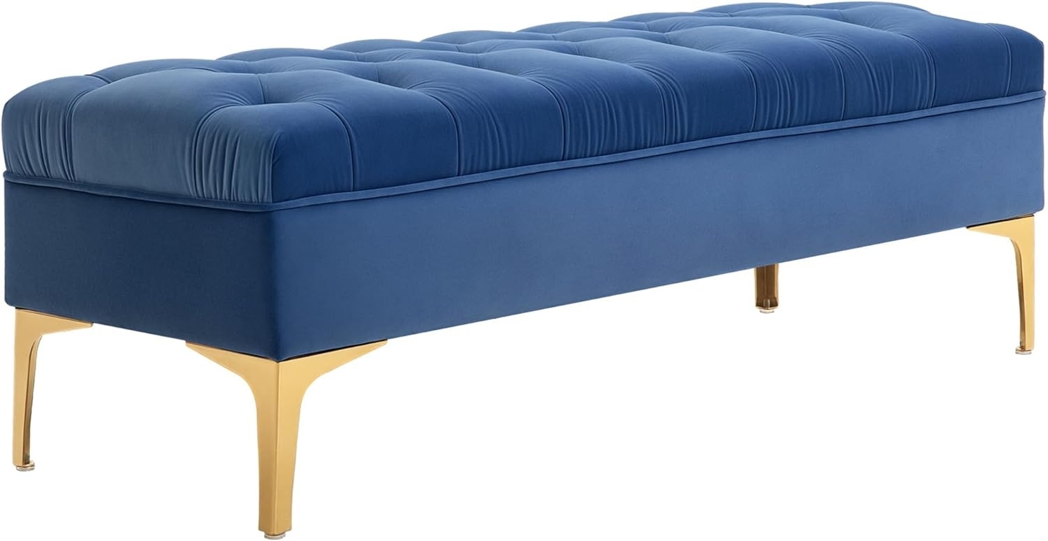 HOMCOM Polsterbank Schlafzimmerbank mit erhöhten Beine (Sitzottomane, 1-St, Sitzbank), Samt Blau 118 x 45 x 42 cm Bild 1