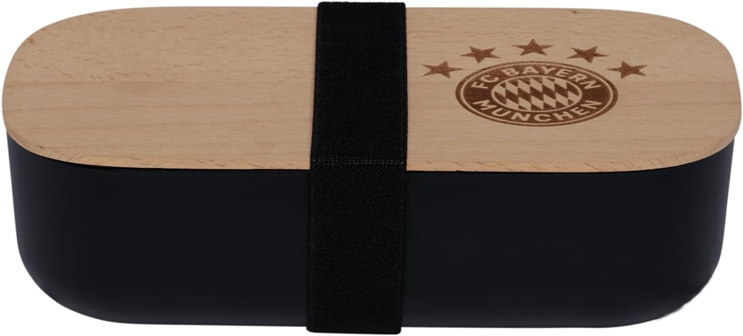 FC Bayern München Lunchbox FC Bayern München Brotdose I Lunchbox I Brotbox I Bio I Schwarz, Kunststoff - Oberteil : Holz Bild 1