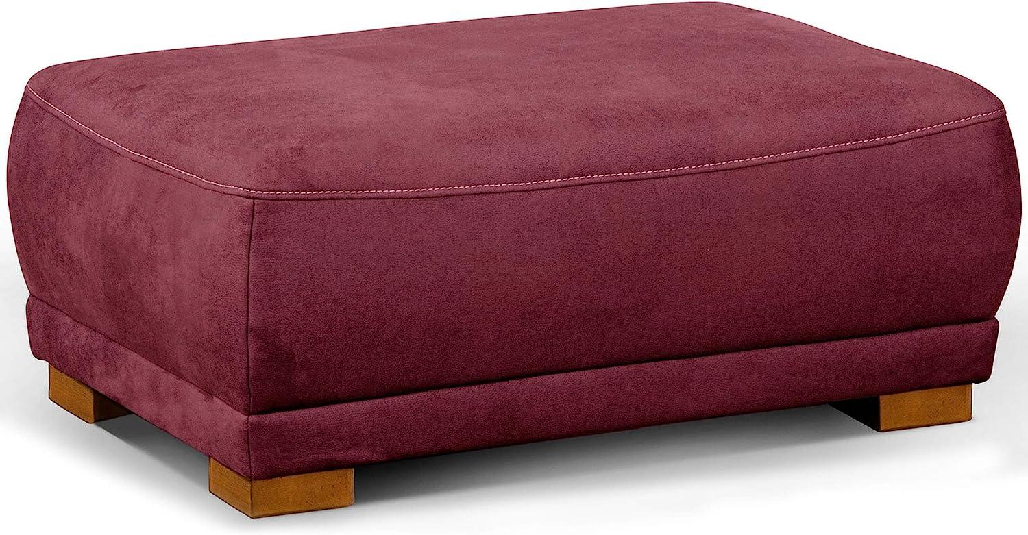 Cavadore Polsterhocker Modeo, Gepolsterter Sitzhocker fürs Wohnzimmer im Landhausstil, Holzfüße, 100 x 40 x 66, Lederoptik, rot Bild 1