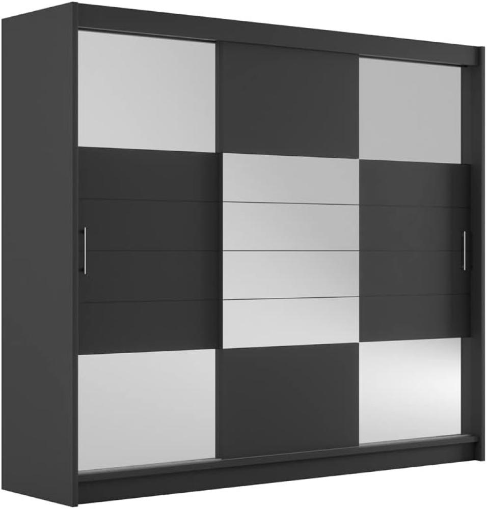 Kleiderschrank Aruba II 250 Schlafzimmer 3 Türiger Schwebetürenschrank Schrank mit Kleiderstange 2 Schubkästen Graphite/Graphite Glas Bild 1