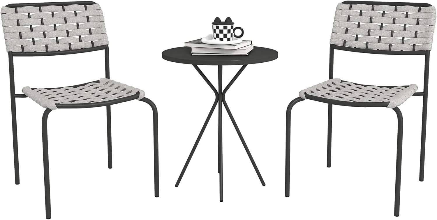 Outsunny Gartenlounge-Set 3-teilig, mit 2 Stapelbare Stühle, Tisch, (wetterfest Balkonmöbel für 2 Personen, 3-tlg, Polyrattan Gartenmöbel Set), für Garten, Terrasse Balkon, Grau Bild 1