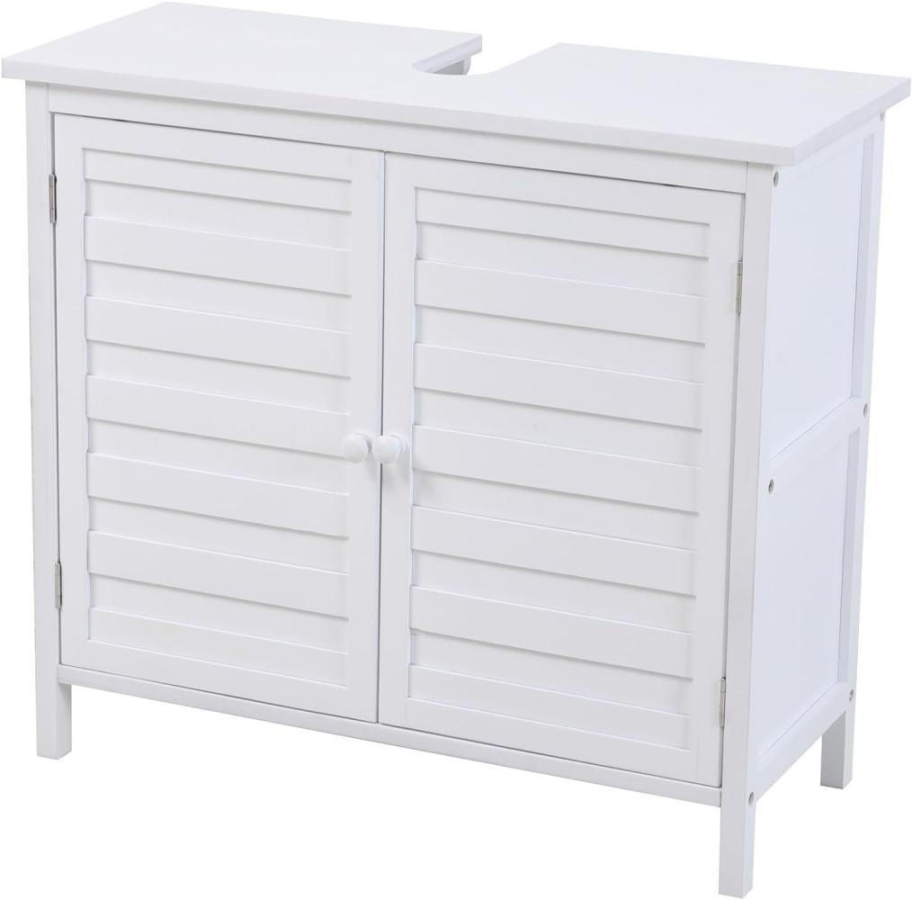 SVITA Waschbeckenunterschrank Badschrank mit Regal freistehend Bambus Weiß Bild 1