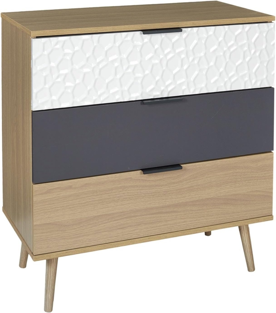 HOME DECO FACTORY HD7147 Kommode mit 3 Schubladen, Möbel zur Aufbewahrung, Holz, Weiß/Grau/Anthrazit, 80 x 39 x 75 cm Bild 1