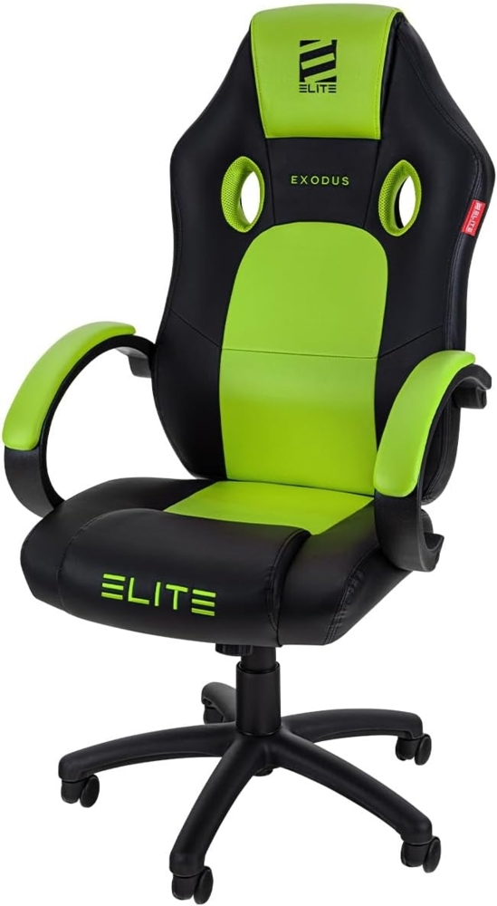 ELITE Gaming Stuhl MG100 EXODUS - Ergonomischer Bürostuhl - Schreibtischstuhl - Chefsessel - Sessel - Racing Gaming-Stuhl - Gamingstuhl - Drehstuhl - Chair - Kunstleder Sportsitz (Schwarz/Neongrün) Bild 1