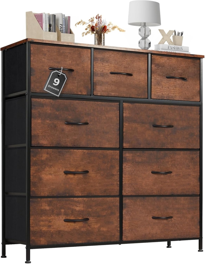 Sweetcrispy Kommode mit Stoff-Schubladen, Sideboard mit 9 Stoff-Schubladen, Schubladenschrank, Organisationsmöbel für Küche, Büro, Flur, TV-Schrank mit Schubladen Bild 1