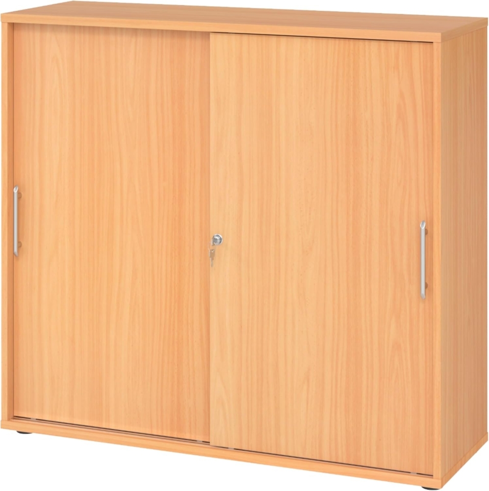 bümö® Schiebetürenschrank mit Schloss | Aktenschrank abschließbar für Ordner | Büroschrank mit Schiebetüren für Akten in Buche Bild 1