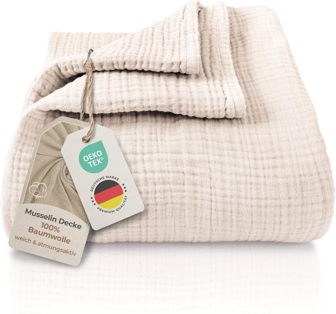 Laynenburg Tagesdecke Musselin aus 100% Baumwolle – Baumwolldecke, Kuscheldecke, Wohndecke als Sommerdecke, Bett-Überwurf, Couch-Überwurf, Sofa-Decke Bild 1