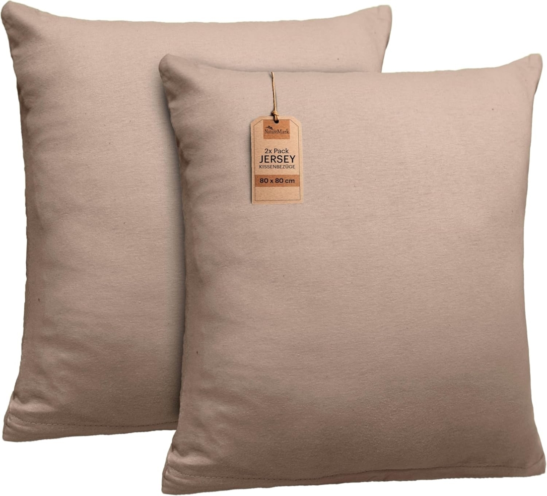 NatureMark 2er Pack Jersey Kissenbezug Kissenhülle Kissenbezüge Seitenschläferkissen Nackenkissen viele Größen und Farben ÖKO-TEX (80x80 cm, Sand/Beige) Bild 1