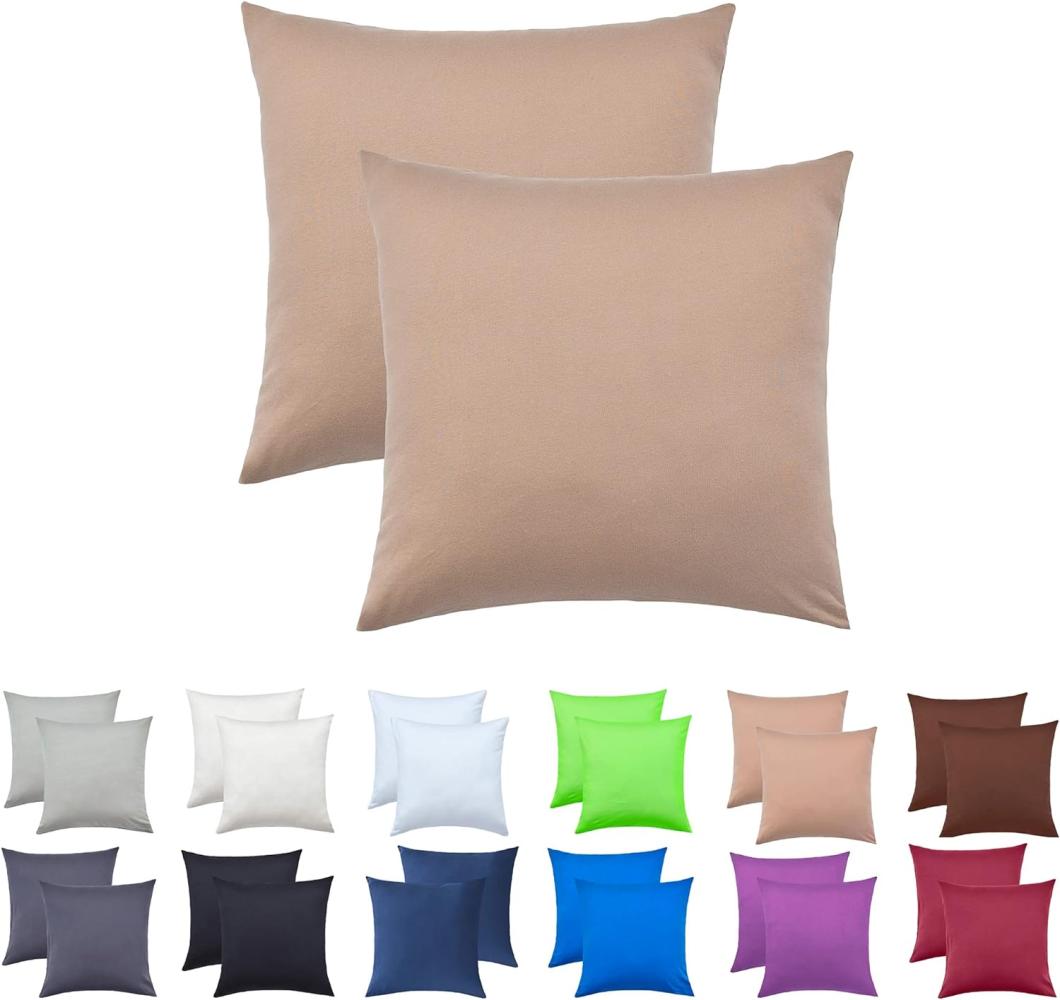 NatureMark 2er Pack Jersey Kissenbezug Kissenhülle Kissenbezüge Seitenschläferkissen Nackenkissen viele Größen und Farben ÖKO-TEX (80x80 cm, Sand/Beige) Bild 1