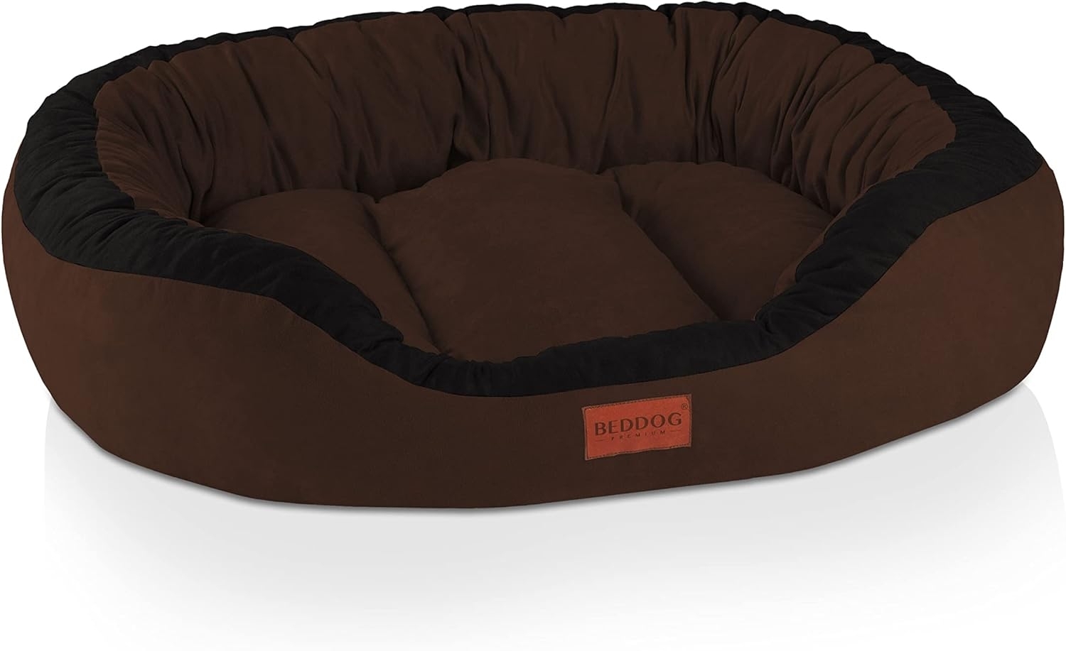 BedDog PRINS PREMIUM Hundebett, aus strapazierfähigem Alicante-Gewebe, Hundesofa mit Seiten, ovales Kissen für Ihr Haustier, Hundecouch XL, MOCCA (schwarz/braun) Bild 1