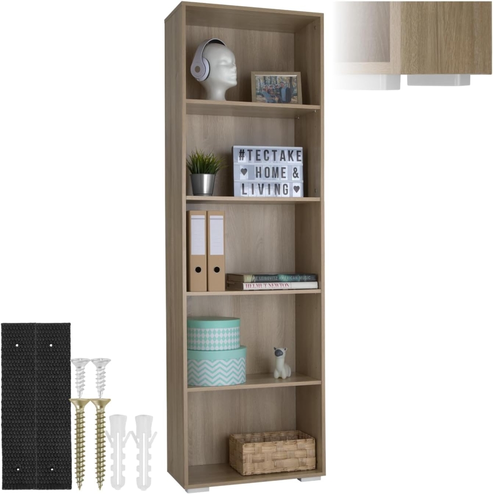 tectake Bücherregal Bücherständer Lexi 5 Fächer 60x30x190cm, Einzelstück, MDF Bild 1