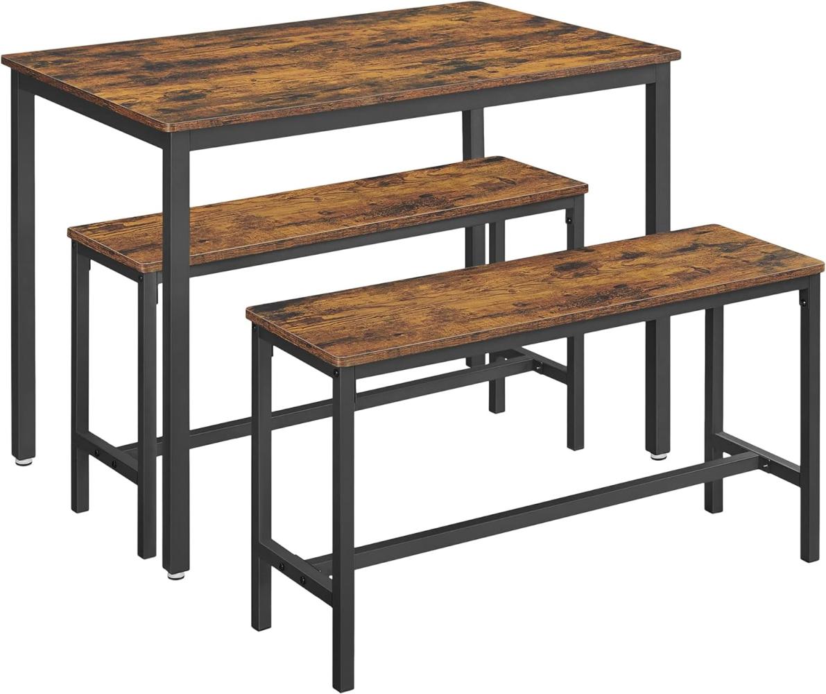 Vasagle Küchentisch-Set mit 2 Bänken, Metallgestell vintagebraun-schwarz, 110 x 70 x 75 cm Bild 1